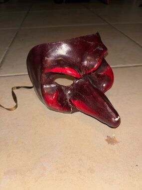Vintage 1983 Signed Handmade Leather Venetian Pulcinella masquerade Party Mask